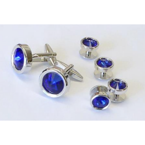 Dark Sapphire Faceted Crystal Stone Studs and Cufflinks